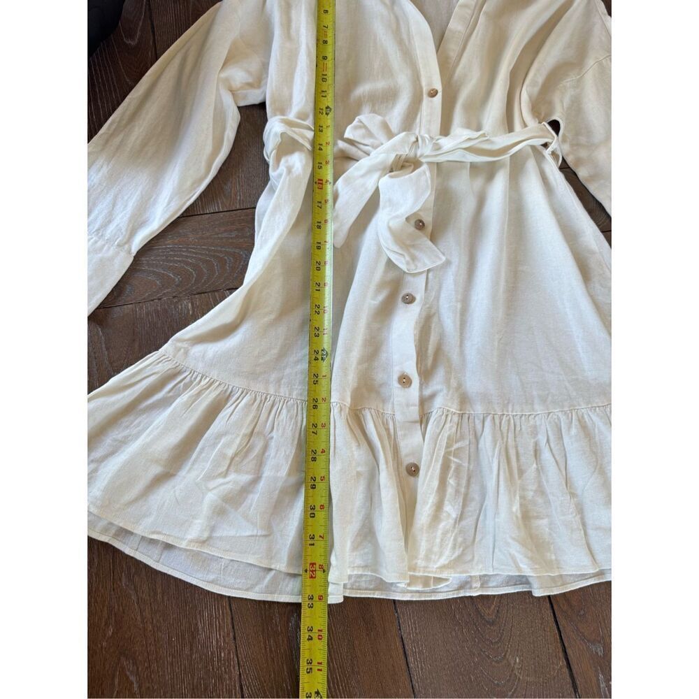 Zara Linen Blend Belted Shirt Dress in Ecru Size Medium - Picture 10 of 11